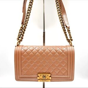 Chanel Medium Boy Bag Rose Gold Metallic Calfskin Old Medium 25cm